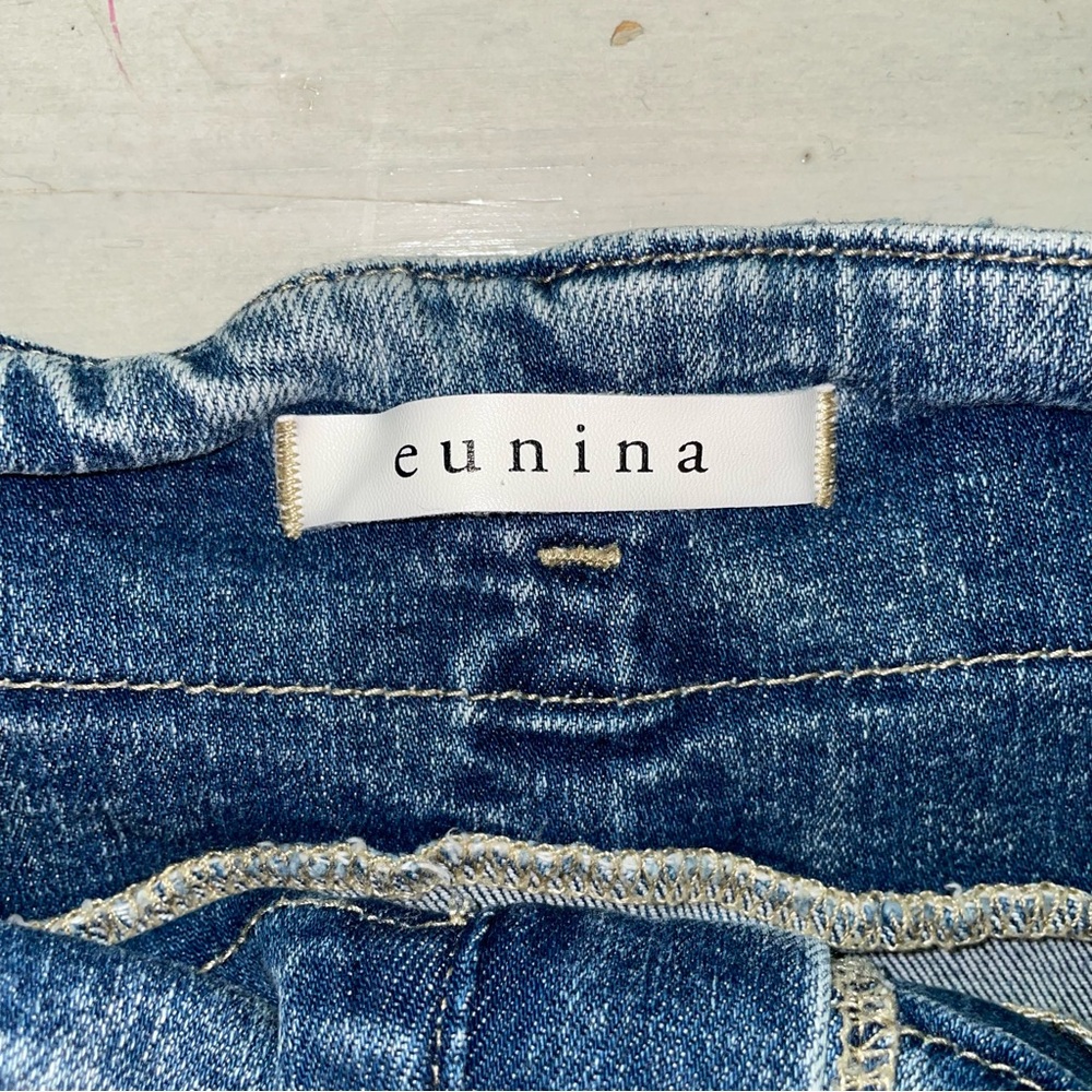 Eunina Women’s Toni Super High Rise Mom Jean Crop Barrel Leg Med Wash Tie Size 9 - Picture 2 of 9